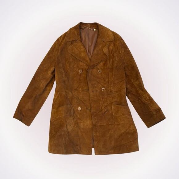 Vintage Brown Suede Leather Double-Breasted JacketSz S